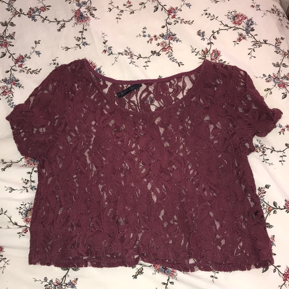 Full Tilt Floral Mesh Burgundy Top
